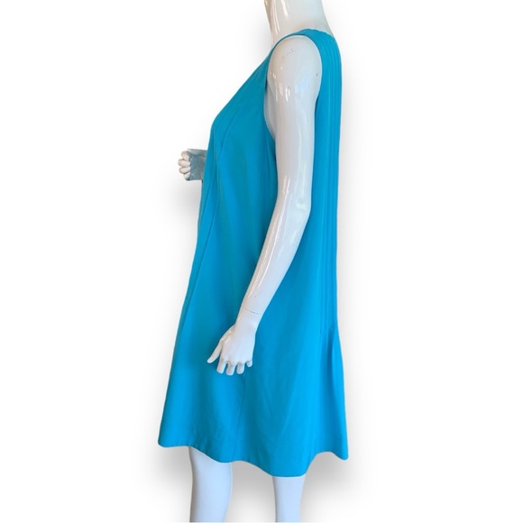 LAUREN RALPH LAUREN BLUE PIN TUCK CHIFFON SHIFT DRESS. WOMEN’s SIZE 16 - Picture 3 of 7